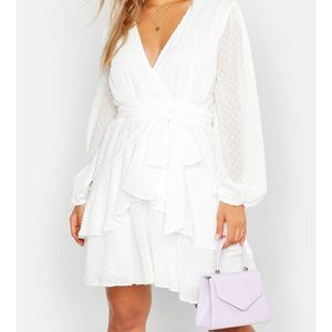 Plus Ruffle Hem White Skater Dress